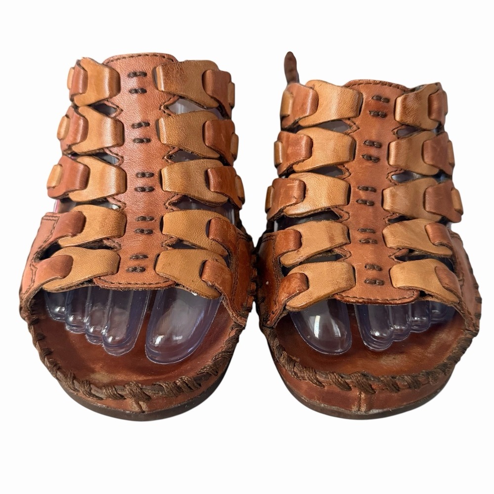 Ariat Womens 6B Brown Leather Woven Wedge Mule Sandals Whipstitch Western Boho - Picture 4 of 12